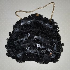 Vintage Small Black Bead Sequin Eveningbag Wristlet by Artel Montreal